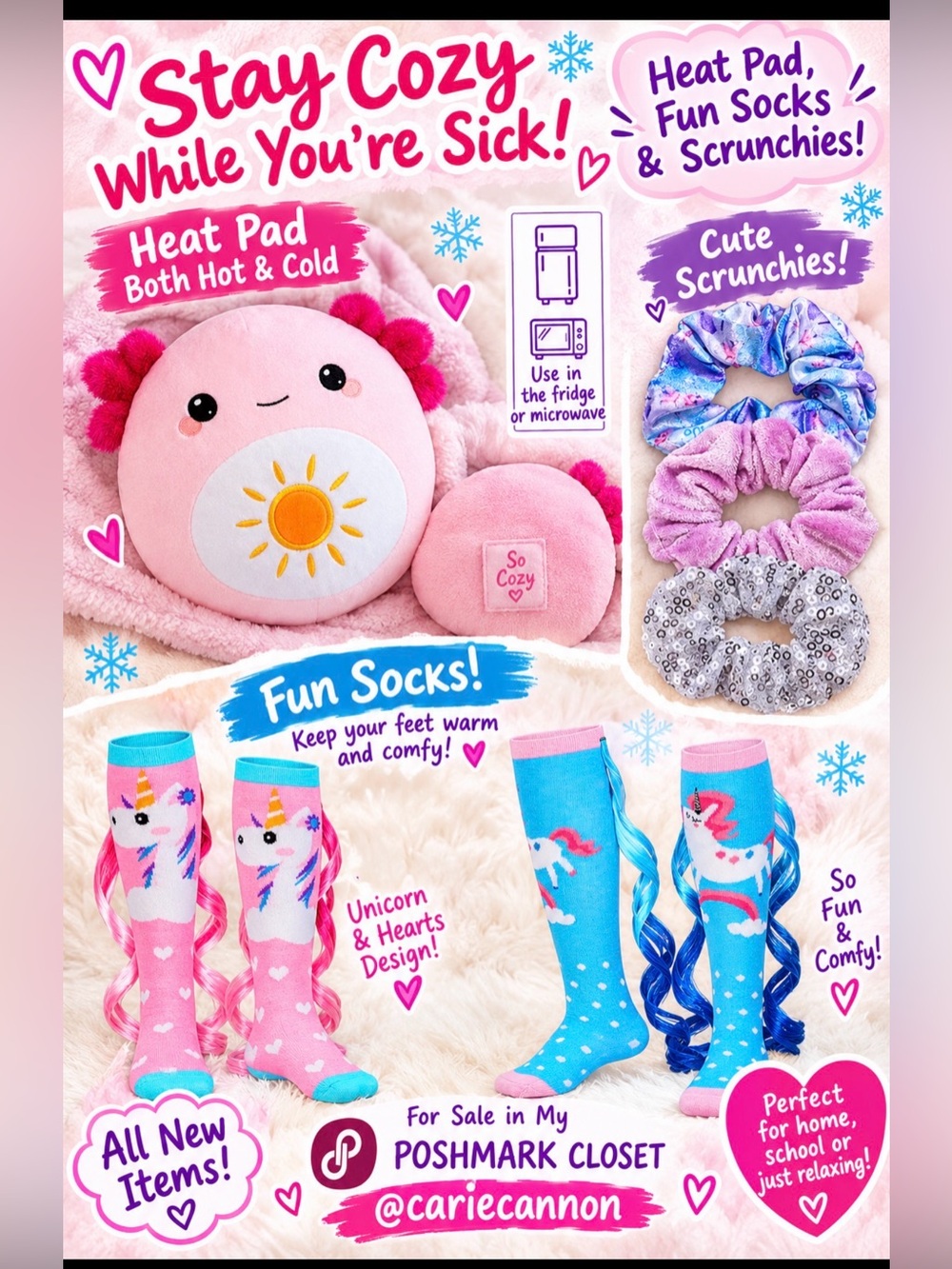 Heat Pad & Kids Sock Set - Pink Plush with Unicorn Socks all new items